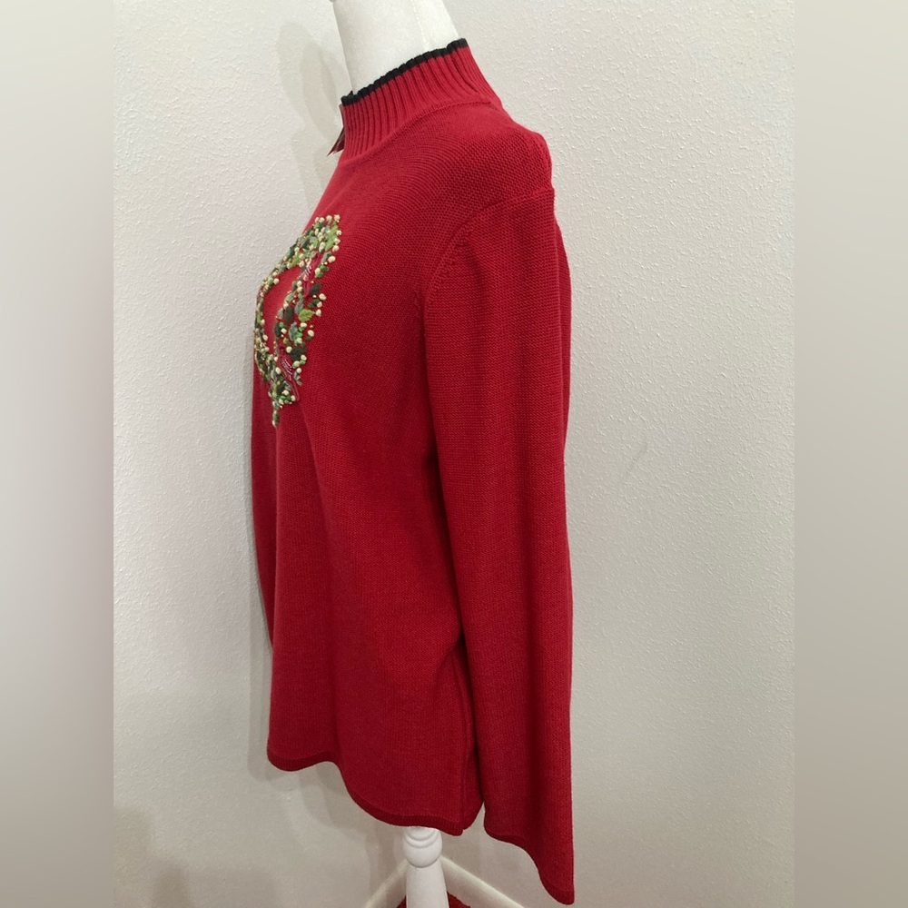 NWT Vintage Merry and Bright Red Christmas Sweater With Black Trim Size Large - Picture 5 of 16
